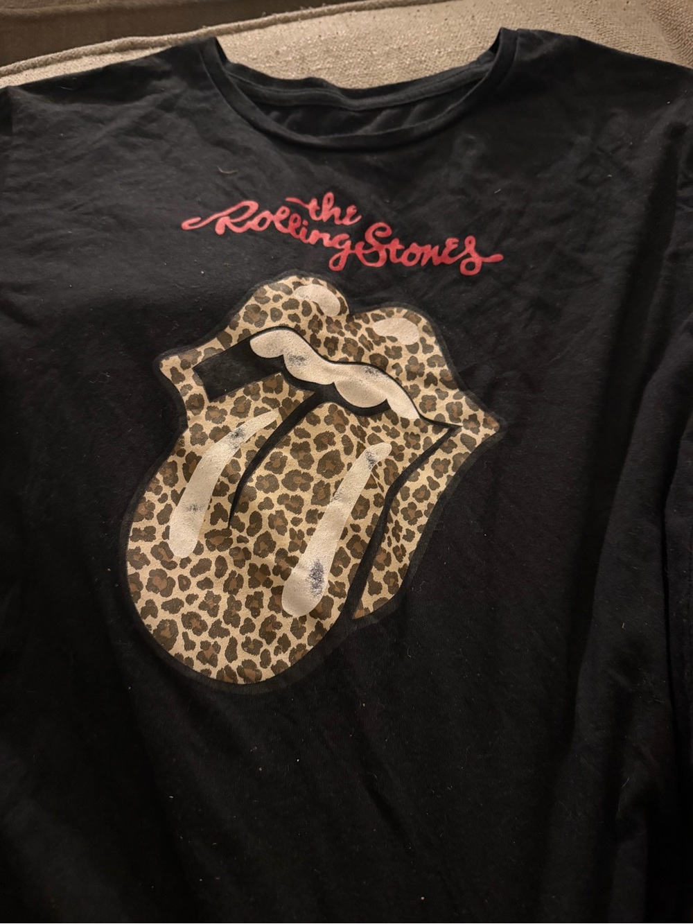 wonder nation Black Tee with Leopard Tongue and Red Script